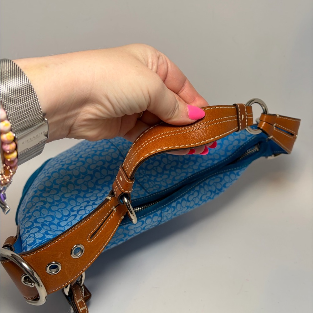 SOLD Vintage Coach Y2K Signature Print Blue Micro C Hobo Suede Shoulder Bag - Picture 8 of 15